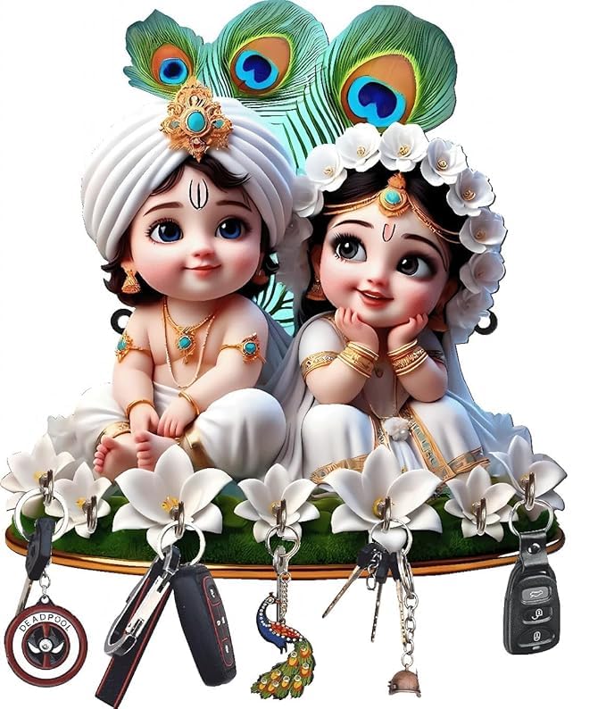 Porte-clés Radha Krishna en bois imprimé, le cadeau idéal