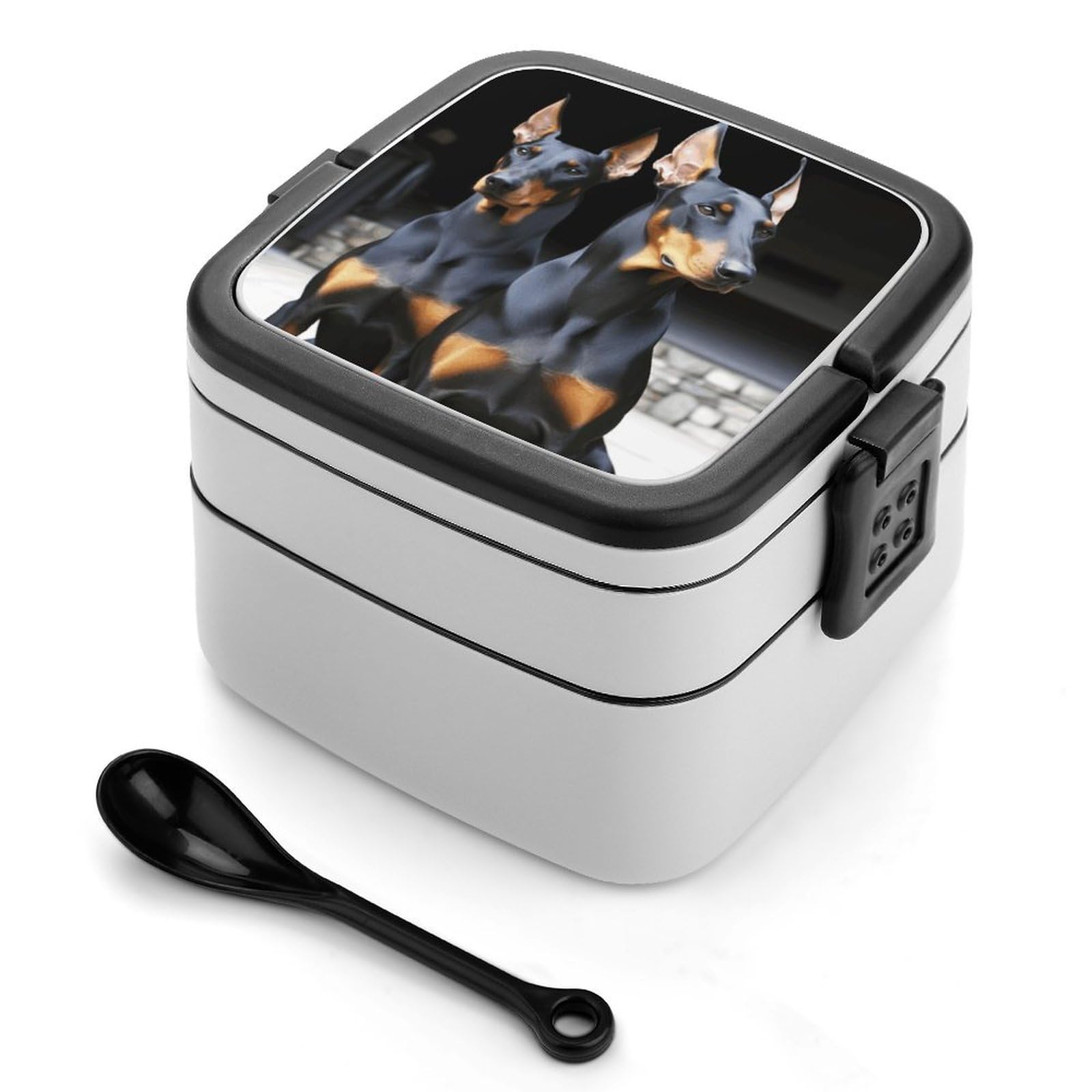 VstaDank Doberman Bento Box Portable Adult Lunch Box with 2 Layer&Spoon Reusable Insulated Lunchbox Large Food Containers Leak Proof Lunch Containers for Work Camping Meal Prep