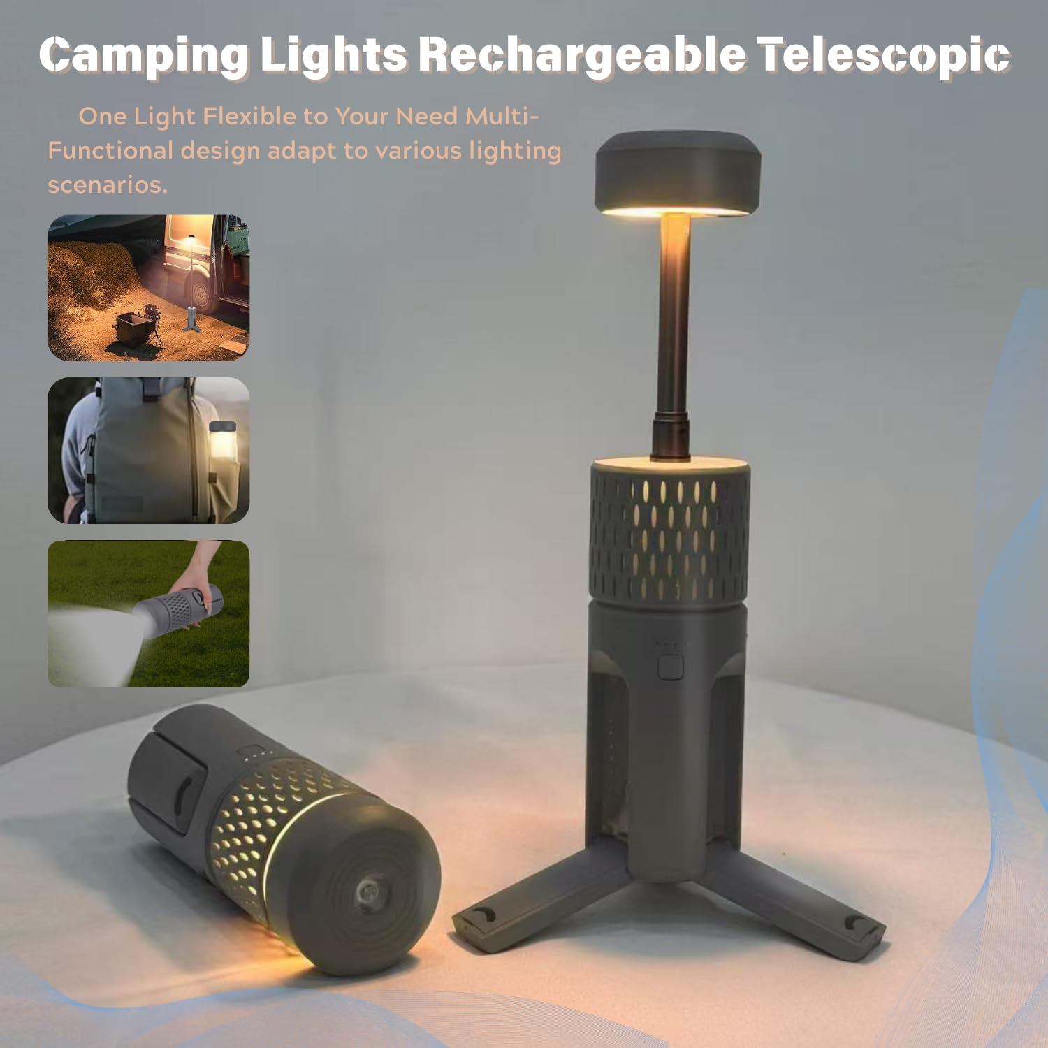 EVISTR Teleskop-Campinglampe Wiederaufladbar – Zusammenklappbare LED-Laterne mit 7800mAh Akku – IP54 Wasserdichte Outdoor-Beleuchtung für Zeltabenteuer, Camping, Wandern und Notfälle