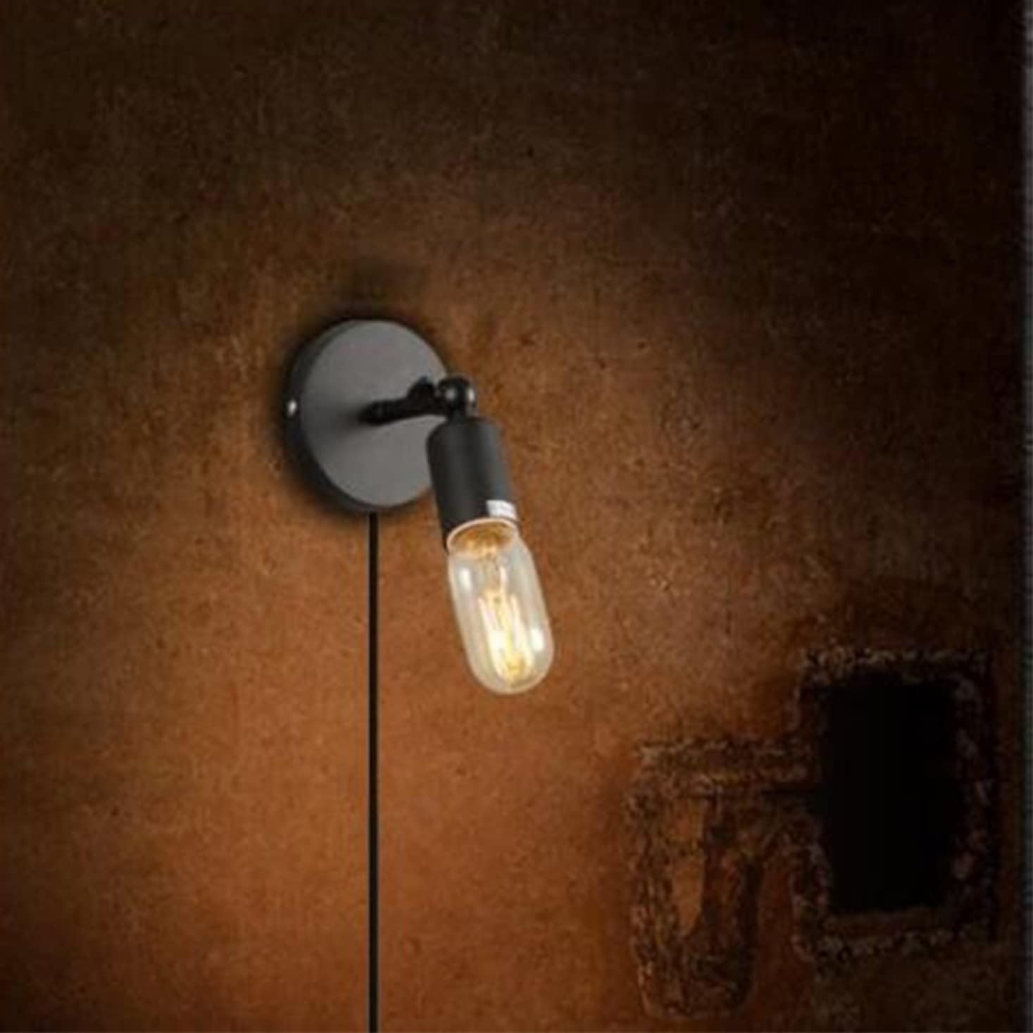 Kiven Plug-in Wall Sconce with in-line Dimmable and Timer Switch Cord(6 FT),Industrial Style Wall Lamp Black Metal Lighting Fixture for Bedroom Bathroom-1 Pack