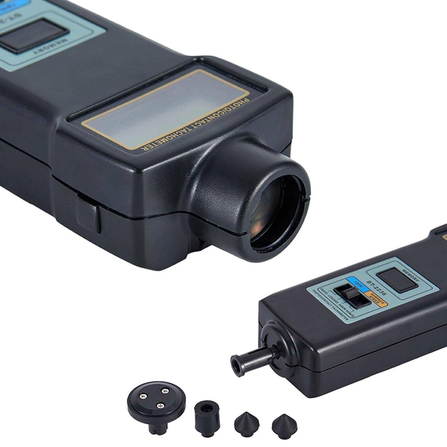 Probador de RPM por contacto y foto, tacómetro digital portátil, con 4 sondas, fotoeléctrico de 2,5 a 99.999 RPM, medición de velocidad lineal (m/min, ft/min), broca de contacto de alta sensibilidad