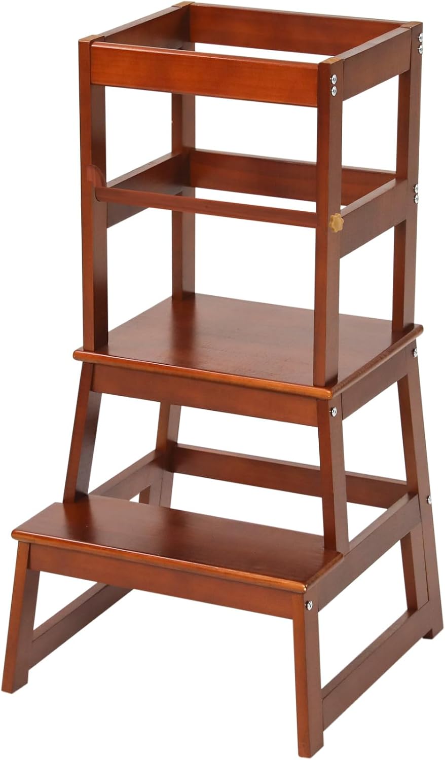 Kids Kitchen Step Stool for Kids with Safety Rail,Solid Wood Construction Toddler Learning Stool, Montessori Toddlers Kitchen Stool Tower (Walnut)