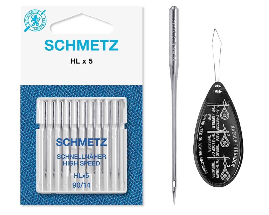 HLx5 (High Speed Professional Quilting) Sewing Machine Needles, Size 90/14, Pack of 10, Includes Large Needle Threader