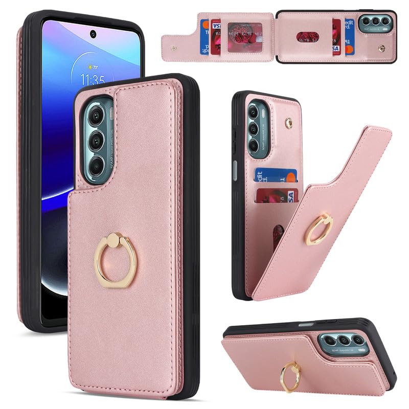Lipvina for Moto G Stylus 5G 2022 Case with Card Holder,Moto G Stylus 5G 2022 Case Wallet for Women,Credit Card Holder,Ring Stand,Phone Wallet Cases
