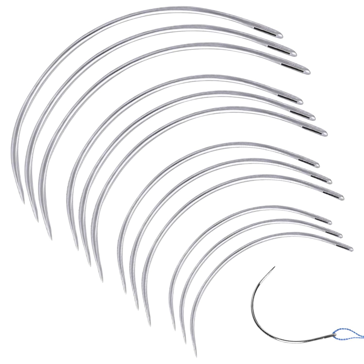 Syeycw Silver 40 Pcs Curved Needle Set, 2" 2.5" 3" 3.5" Curved Hand Sewing Needles, Upholstery Needles For Hand Sewing, Durable And Sturdy Repair Kit For Repairing Carpet Leather Canvas Weaving Crafts