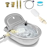 Bwhrmt Automatic Dog Water Dispenser with 2 Float Valves - 2.5L 304 Stainless Steel Self-Filling Bowl for Horses, Livestock, Chickens