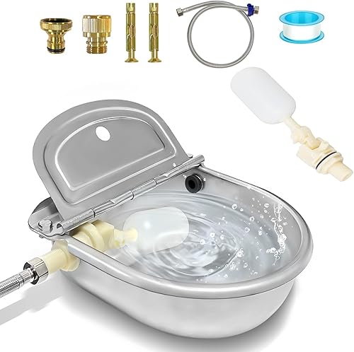 Dispensador automático de agua para perros, cuenco automático de agua para caballos con 2 válvulas de flotador, acero inoxidable 304, dispensador