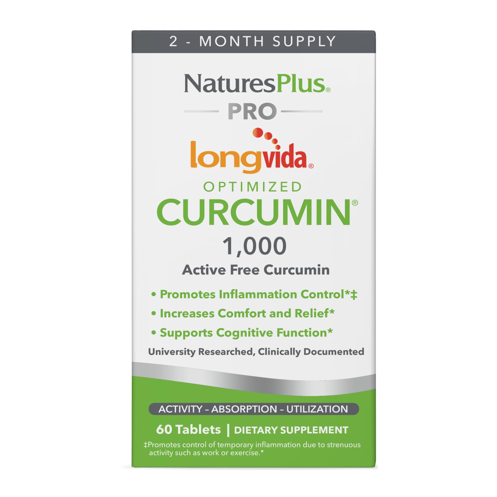 NaturesPlus PRO Longvida Curcumin 1000 mg - 60 Tablets - Promotes Healthy Free Radical Protection - Non-GMO, Vegan & Gluten Free - 60 Servings 60 Count (Pack of 1)
