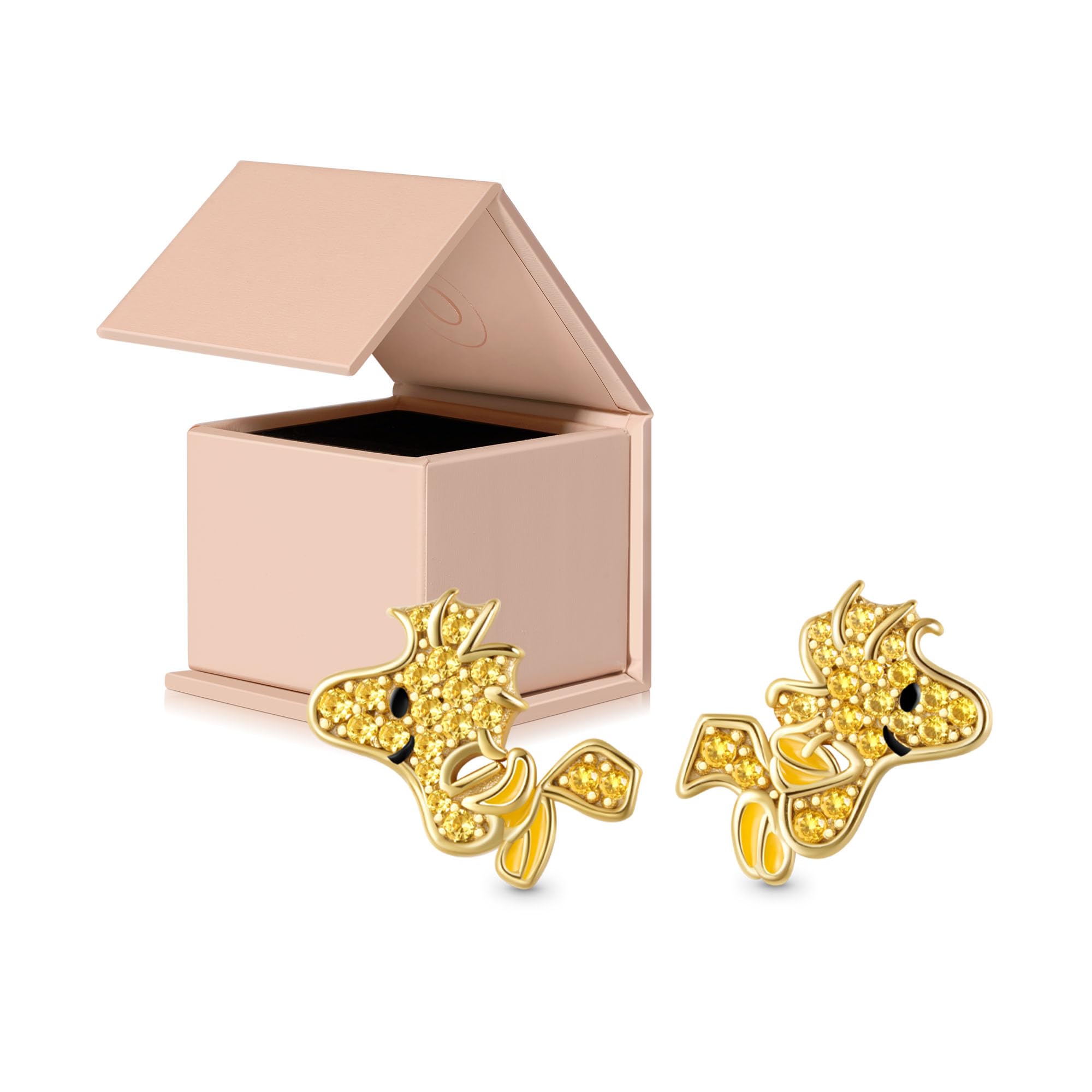 GNOCE Ohrringe Peanuts Lächelnder Fliegender Woodstock Diamant Ohrstecker 925 Sterlingsilber für Frauen und Mädchen Schmuckgeschenk für Fans