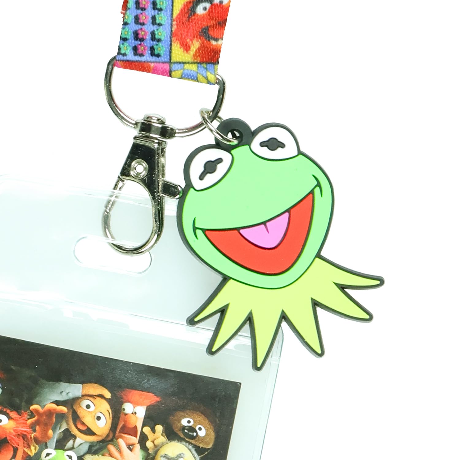 The Muppets – Lanière avec porte-badge transparent et breloque en caoutchouc de 5,1 cm en forme de grenouille