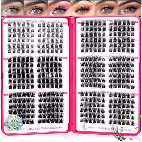 Lash Clusters - 0.05mm Wispy Natural Eyelash Clusters Fluffy Biodegradable Cruelty Free Eyelashes Lightweight Separate Left & Right Lash for Beginners DIY at Home