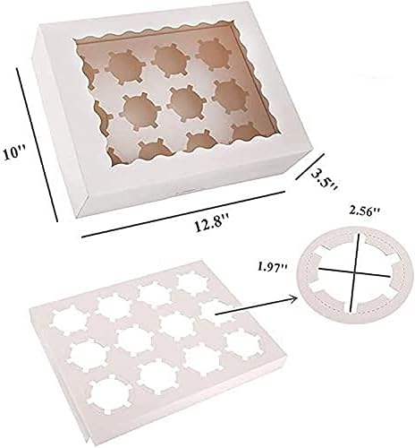 Miniatura 26 de Rarapop Paquete de 25 cajas para cupcakes con capacidad para 12 cupcakes estándar, soportes para cupcakes de grado alimenticio, cajas de panadería