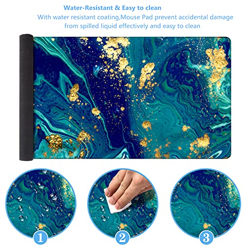 Image of iCasso Extended Gaming Mouse Pad (35.4x15.7 in), Large Non-Slip Rubber Base Mousepad with Stitched Edges, Waterproof Keyboard Mouse Mat Desk Pad for Work, Game, Office, Home - Blue Marble - XXL