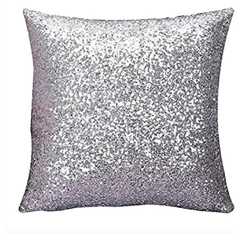 Aremazing Solid Color Glitter Sequins Home Office Decorative Pillowcase Throw Pillow Cushion Cover 16 x 16 Inches (Silver) Cover