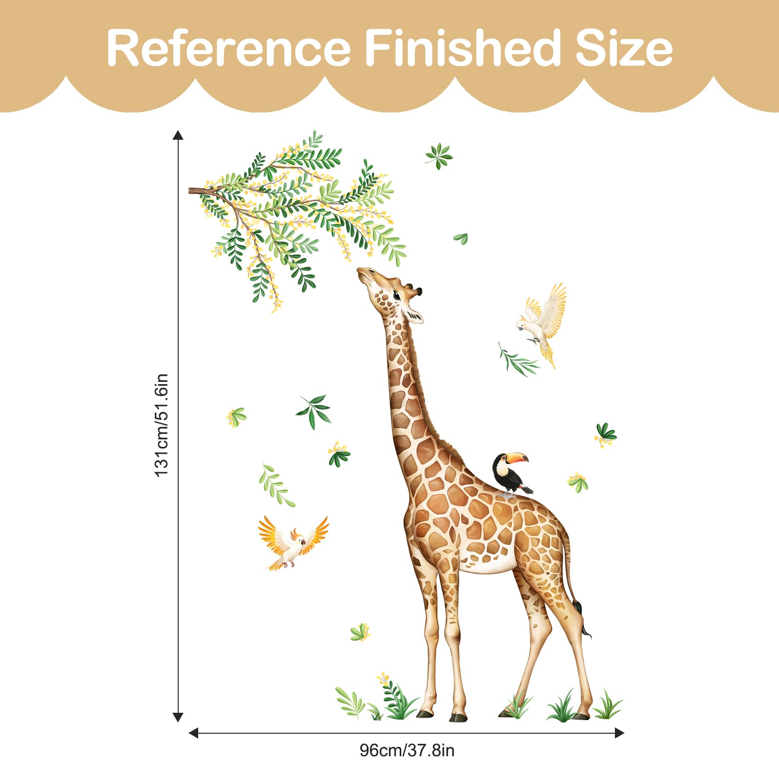 Tanlaby Girafe Stickers Muraux Autocollants Muraux Animal de Dessin Animé Stickers Muraux Animaux de la Jungle Décoration Murale Safari Feuilles Vertes pour Chambre de Bébé Enfant Salle de Jeux