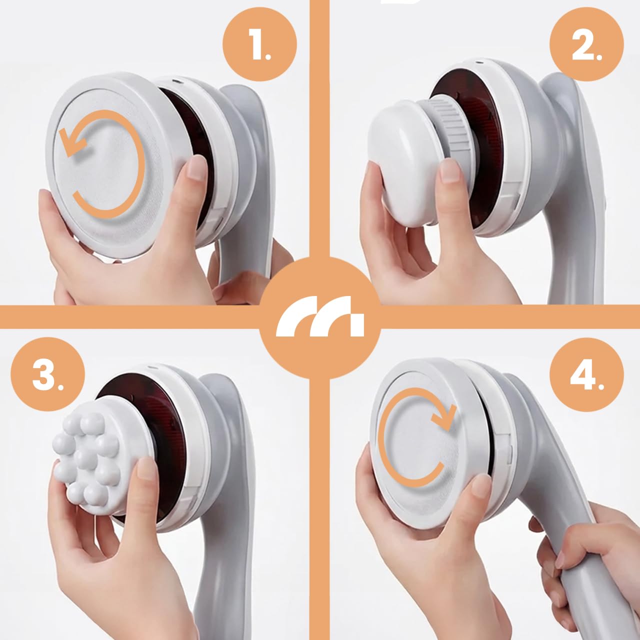 MalTec Anti Cellulite Massagegerät Körper, Vibrationsmassagegerät mit 8 Aufsätzen, 14 mm Amplitude, stufenlose Intensität, Netzbetrieb, Haar-Schutznetz, Körpermassagegerät für Beine Bauch SkinPulse