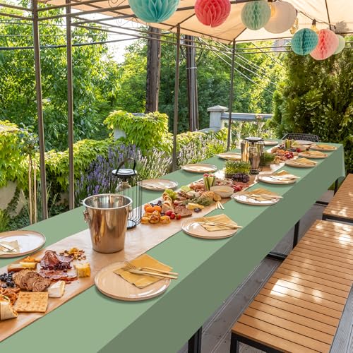 Image of 32 Pack Sage Green Plastic Tablecloth for Rectangle Tables, Premium Decorative Sage Disposable Table Cloths for Parties, Rectangle Party Table Cover for Birthday Wedding Baby Shower Party, 54x108 Inch