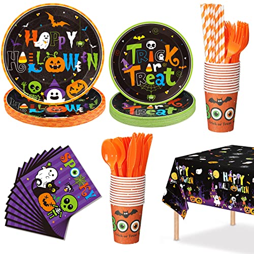 194 Pieces Halloween Party Supplies Tableware Set