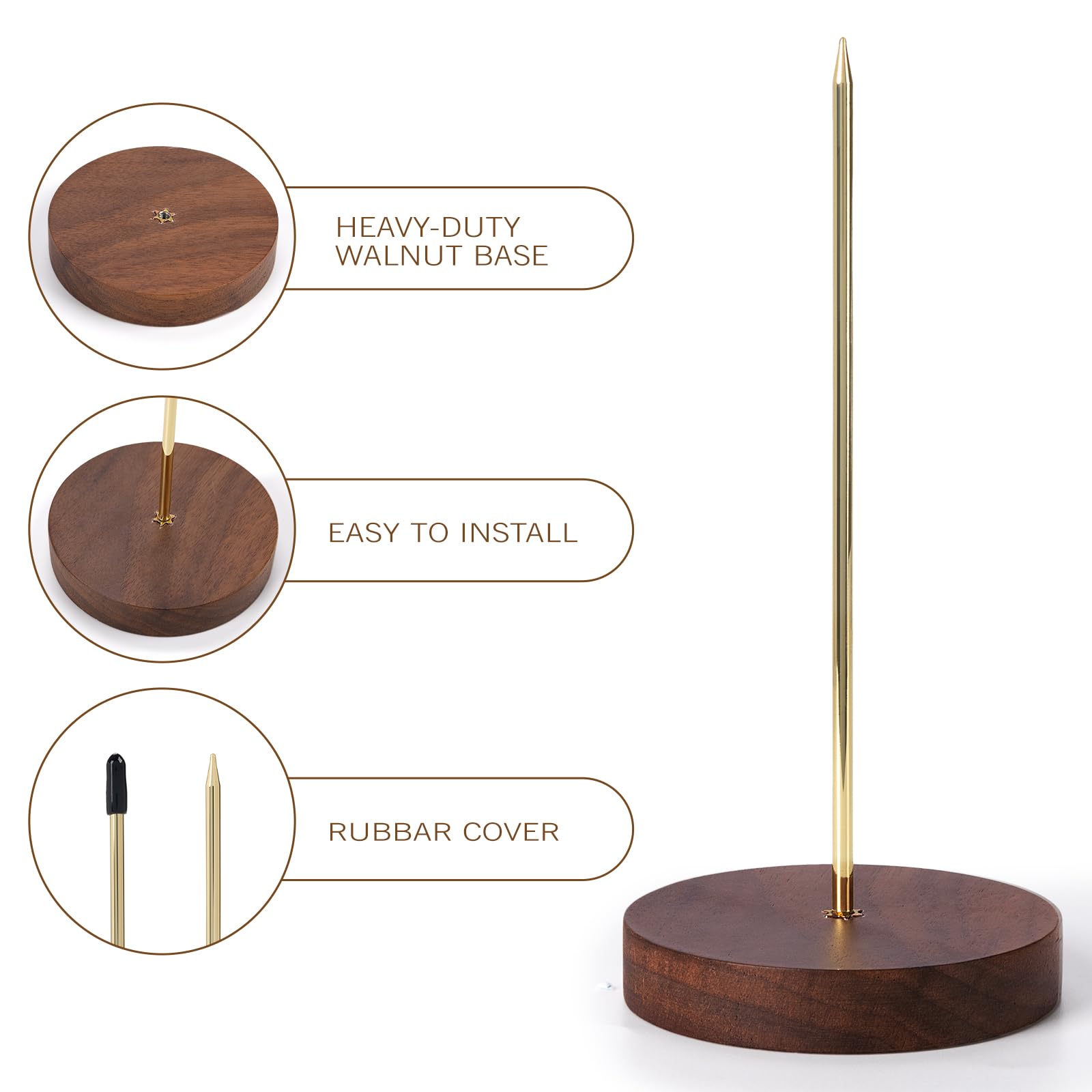 Soporte de recibos para restaurante – 2 tenedores de recibos con base de madera resistente, eje de comprobación para cocina y oficina