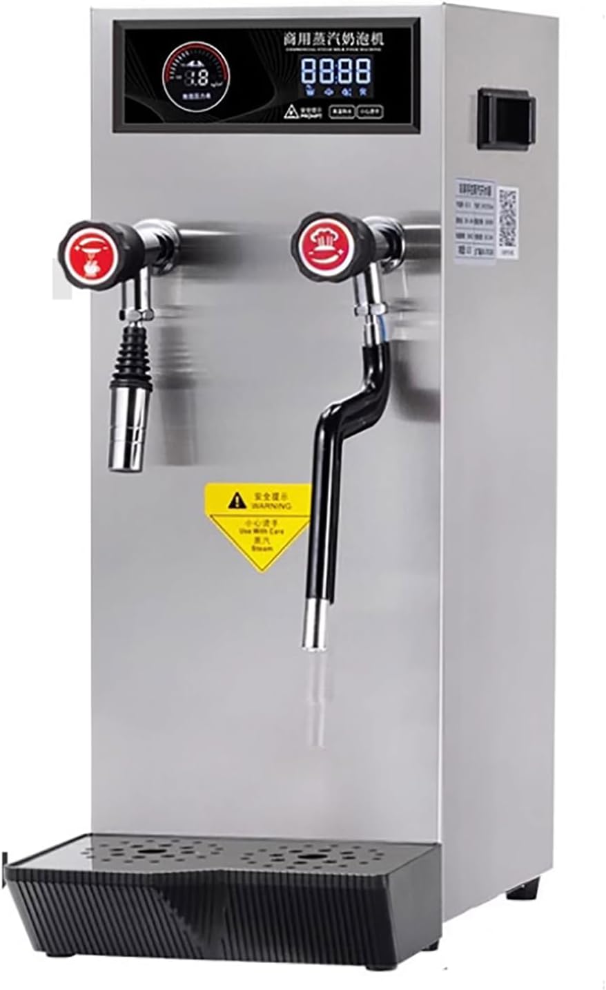 Milk Frother Steamer, Full-Automatic Steam Boiling Water Frothing Machine w/360° Rotating Steam Port and Precise Temperature Control for Coffee (B)
