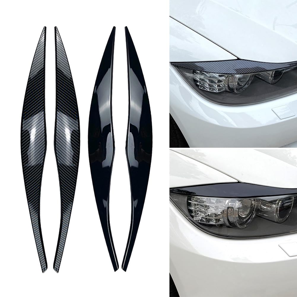 GLOFLY Embellecedor de párpados for faro delantero de coche, 2 uds., compatible con BMW Serie 3 E90 E91 2005-2011, fibra de carbono/faro negro, cubierta for párpado Cejas (Color : Schwarz)
