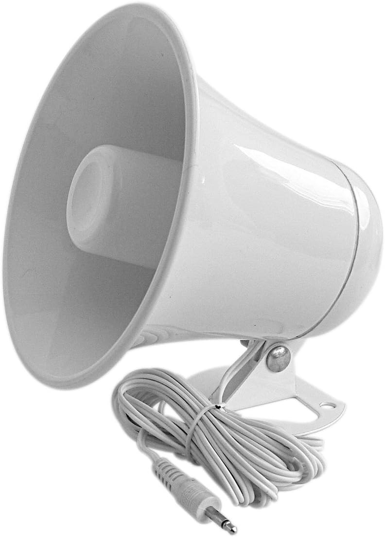 5-1/2" White Plastic PA Horn with 10 Foot Cable and 3.5MM Plug