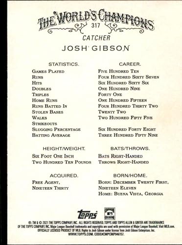 Miniatura 2 de Baseball MLB 2021 Allen and Ginter #317 Josh Gibson SP
