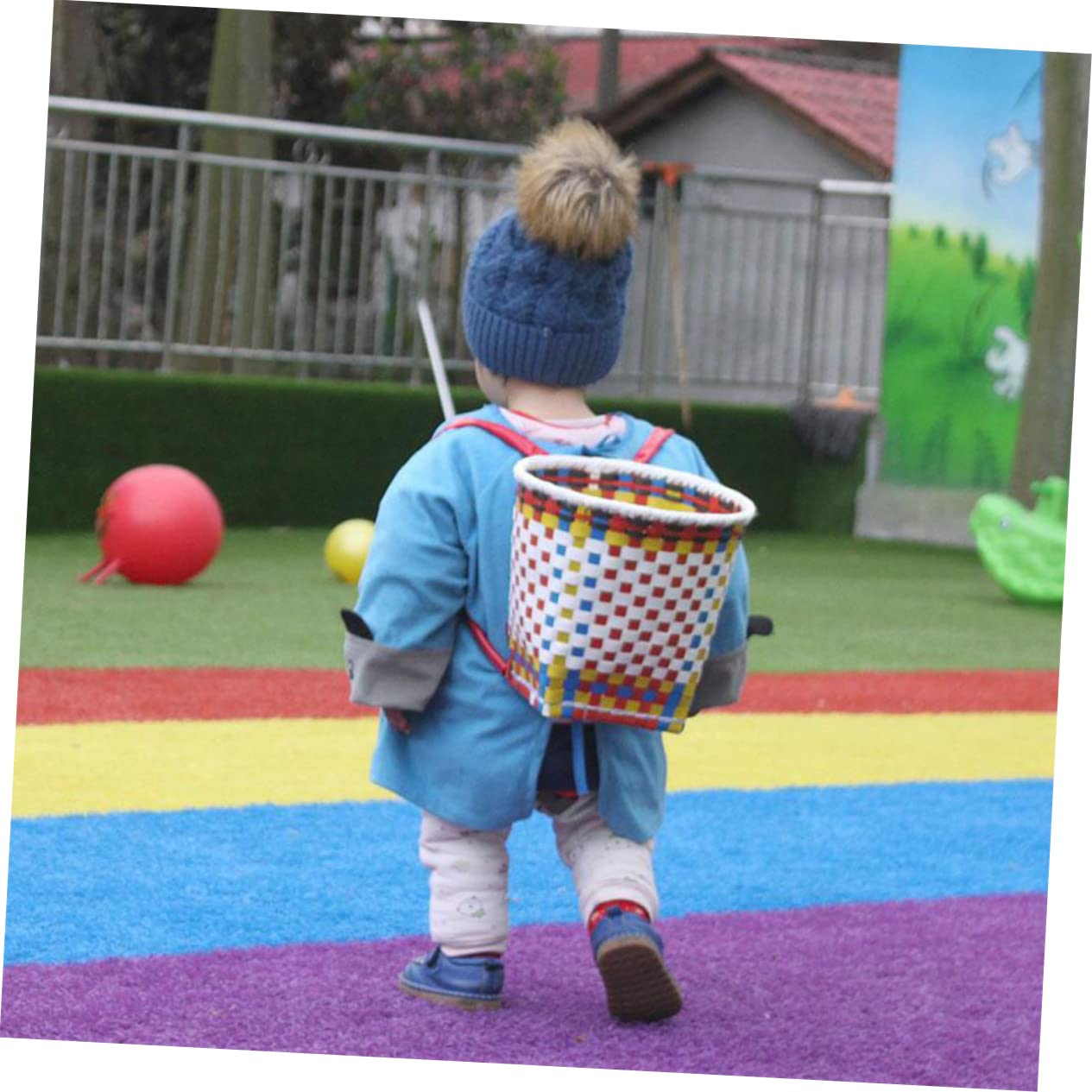 ABOOFAN Hand Knitted Backpack Toy Small Basket Woven Wicker Children's Storage Basket Plastic Woven Ethnic Style Random Color