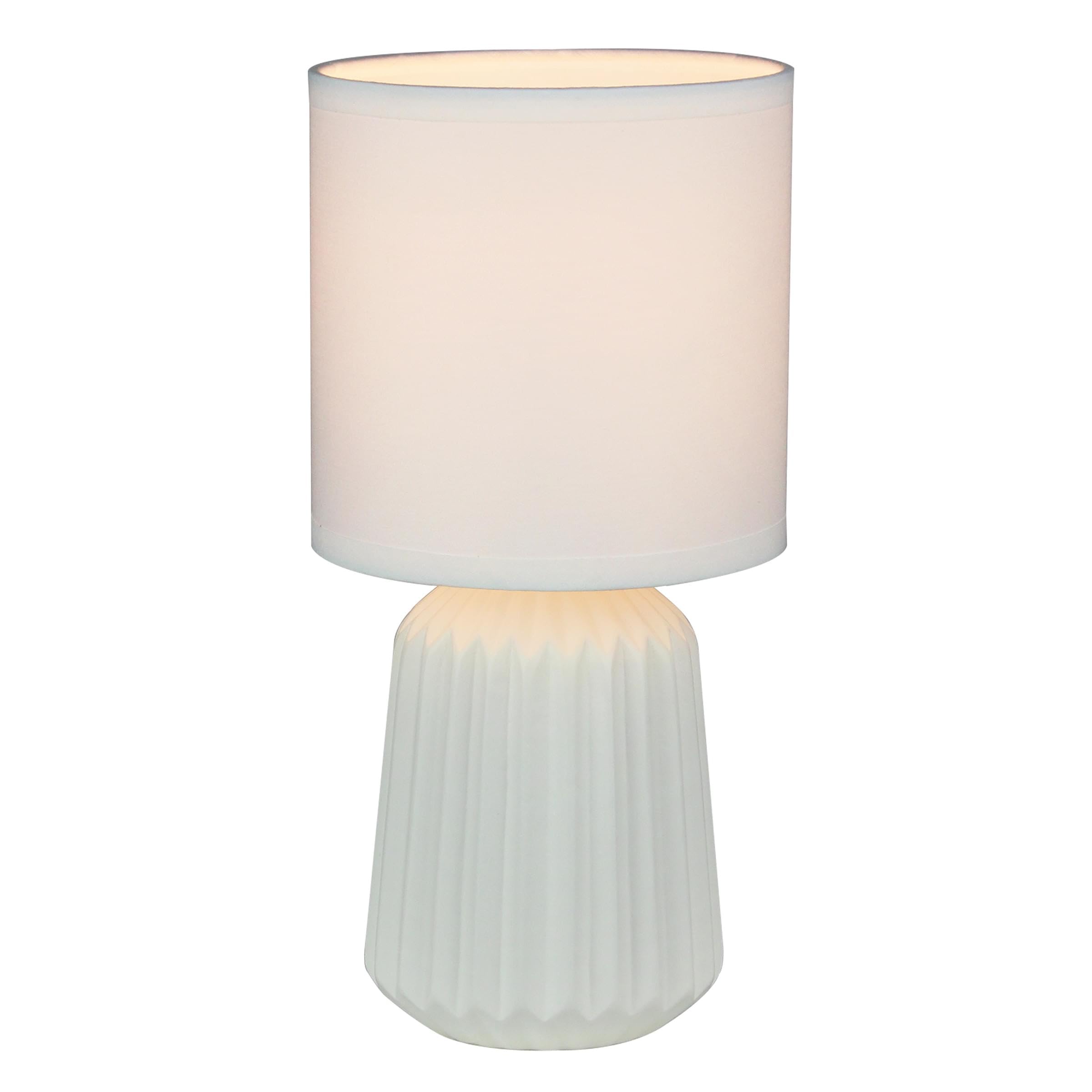 firstchoicelighting Fox - White 26cm Ceramic Lamp with Fabric Shade