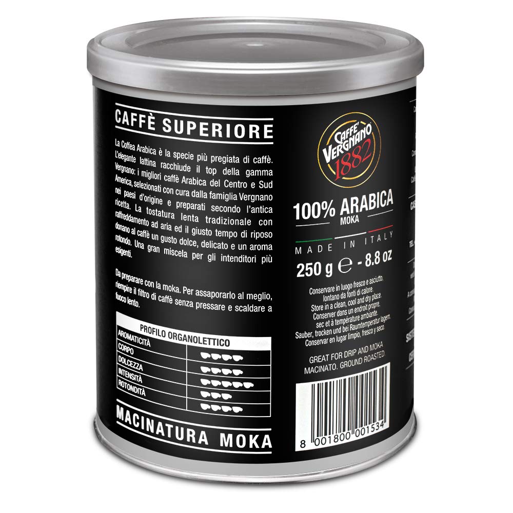 Caffè Vergnano 1882 - Barattolo di caffè 100% Arabica macinato, per moka, confezione da 2500 g