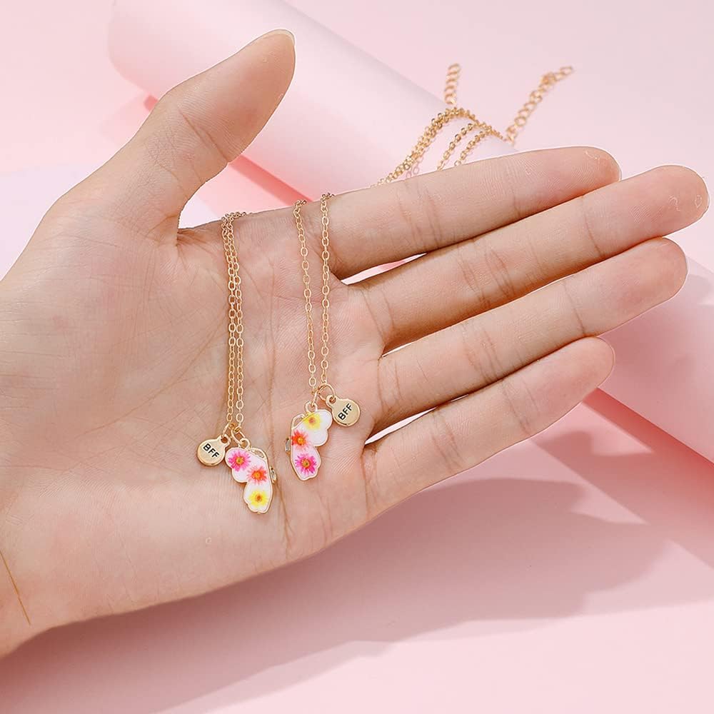 SCJJZ Collana Dell'Amicizia A Forma Di Cuore Con Farfalla Arcobaleno – Set Da 3 Per BFF, Idea Regalo Per Bambine E Ragazze - 3