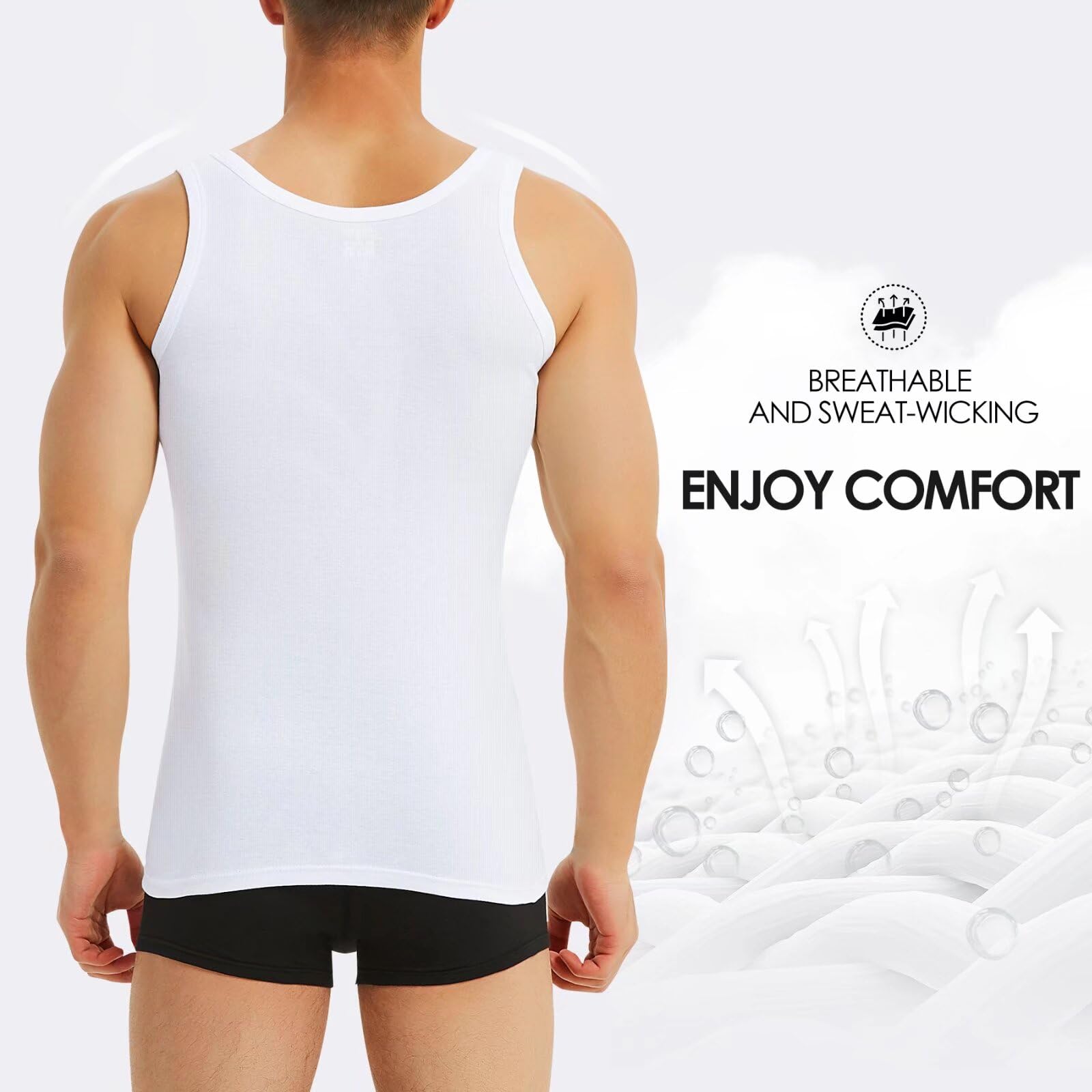 Mowenti Canottiera (Pacco da 3/5) Uomo 100% Cotone Costine Canottiera Elastica Nero Bianco Grigio Marino Oliva Canotta S-5XL Colori Multipli e Taglie