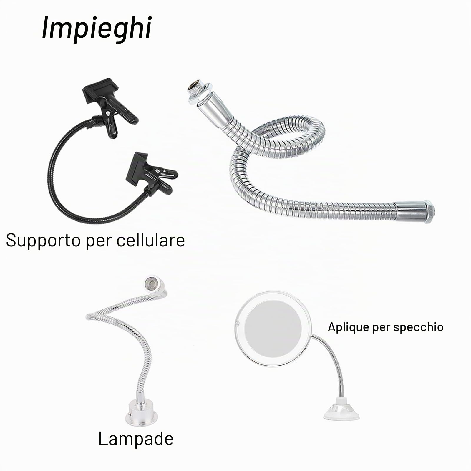 PATIKIL 13,8" Tubo Flessibile Universale Collo Cigno, 2pz M10 Prolunga Tubo Morbido Braccio Flessibile in Metallo Pieghevole a Filettatura Fine per Lampada Attrezzatura, Tono Argento