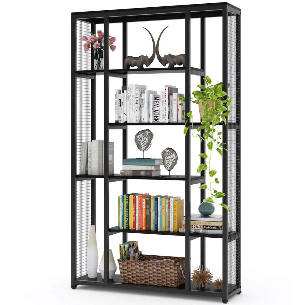 Buy Tribesigns Bookcase Bookshelf with Metal Mesh, Industrial 6