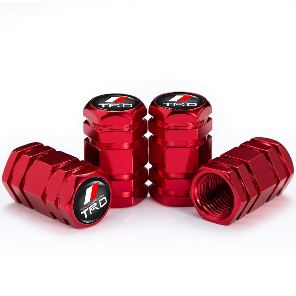 LArctic 4 Pieces Red Car Wheel Tire Valve Stem Cover-Auto Valve Stem Caps Suitable for TRD Racing Development Sequoia Tundra Tacoma 4Runner PRO Series Metal Styling Decoration Accessories