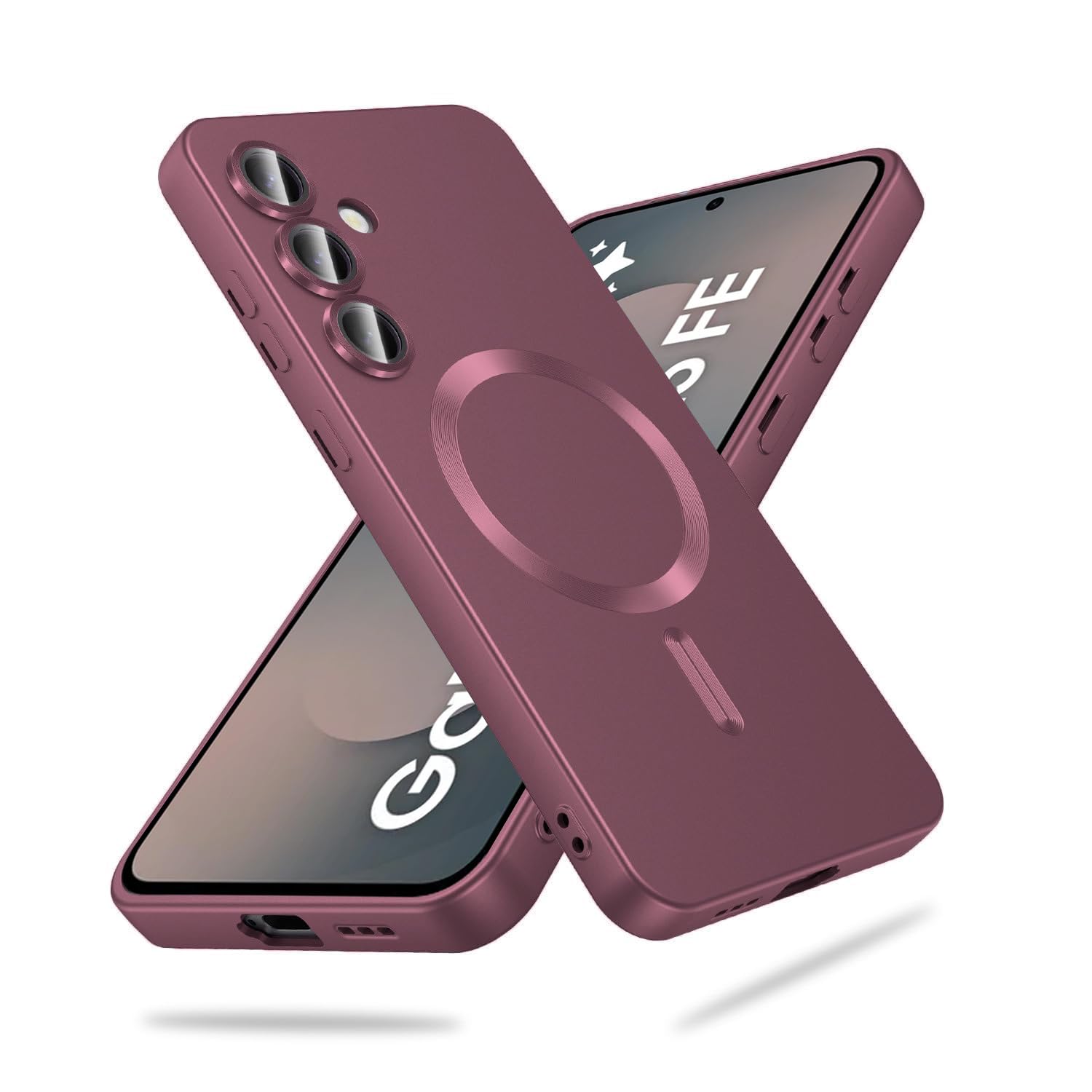 DIZORO Samsung S25 Fe Case, Compatible with Mag Safe, Matte Luxury Metallic Luster Flexible TPU Wireless Charging Shockproof Case with Camera Protector Back Cover (Wine)-image-7