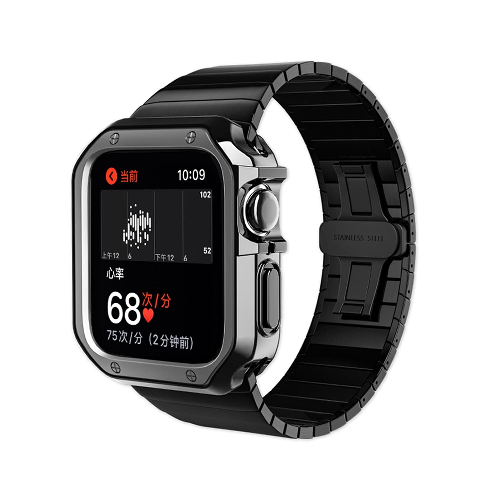 Bracelet Apple Watch en métal et housse silicone noir 38mm compatible i-Watch