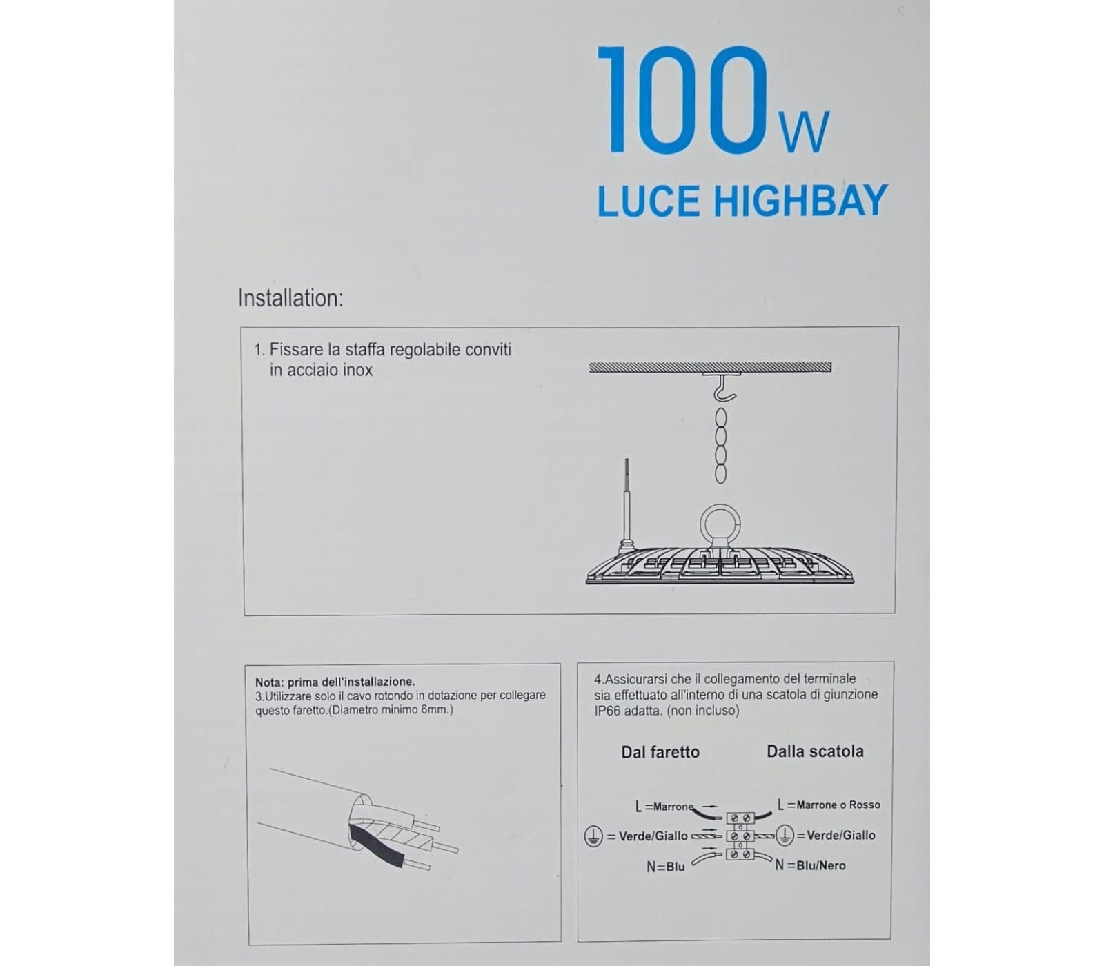 Faro Industriale Led 200W Disco Rotondo UFO IP65 Plafoniera Campana DR