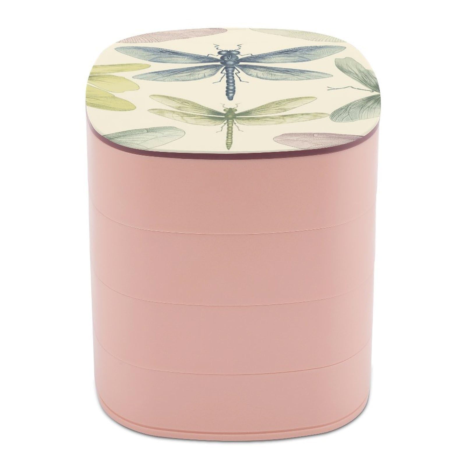VstaDank Dragonfly Drawing Jewelry Box 360° Rotatable Jewelry Organizer 4 Layers Jewelry Case with Lid Fashion Portable Earring Holder for Bracelets Rings Bracelets Vanity