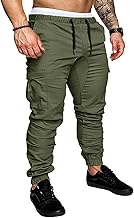 NANAMEEI Men's Cargo Trousers in Cotton Sport Jogging Slim Fit Casual Work Elastic Waist with 6 Pockets
