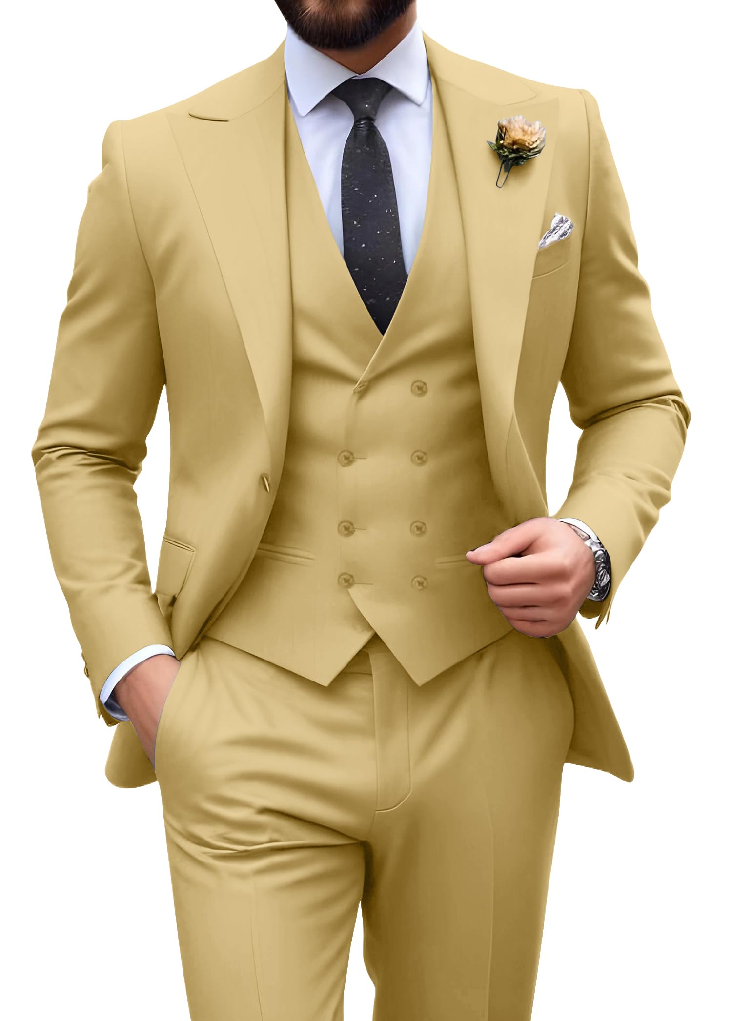 Mens Suit Slim Fit 3 Piece Double Breasted Suit Men Formal Wedding Tuxedo