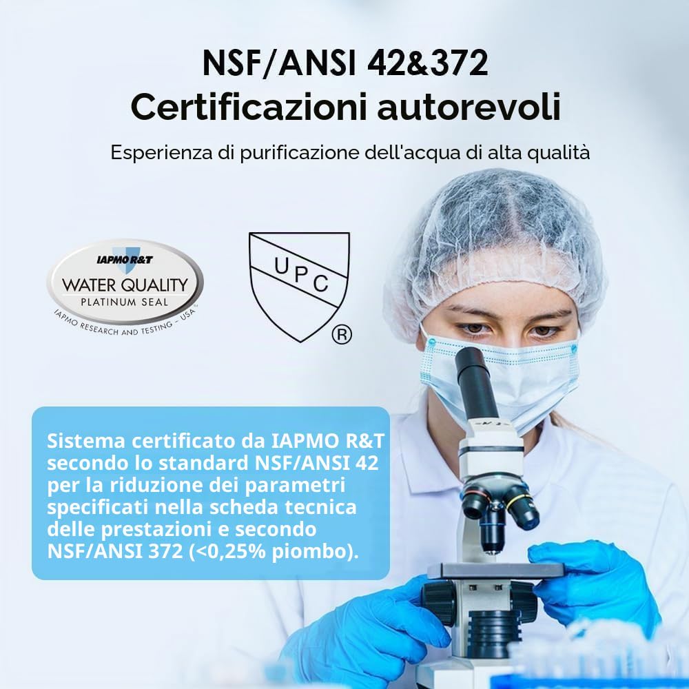 Waterdrop Sistema di filtrazione da banco WD-CTF-01, acciaio inossidabile 304 per uso alimentare, filtro dell'acqua del rubinetto a 6 stadi, lunga durata, riduce il 99% di cloro, metalli pesanti