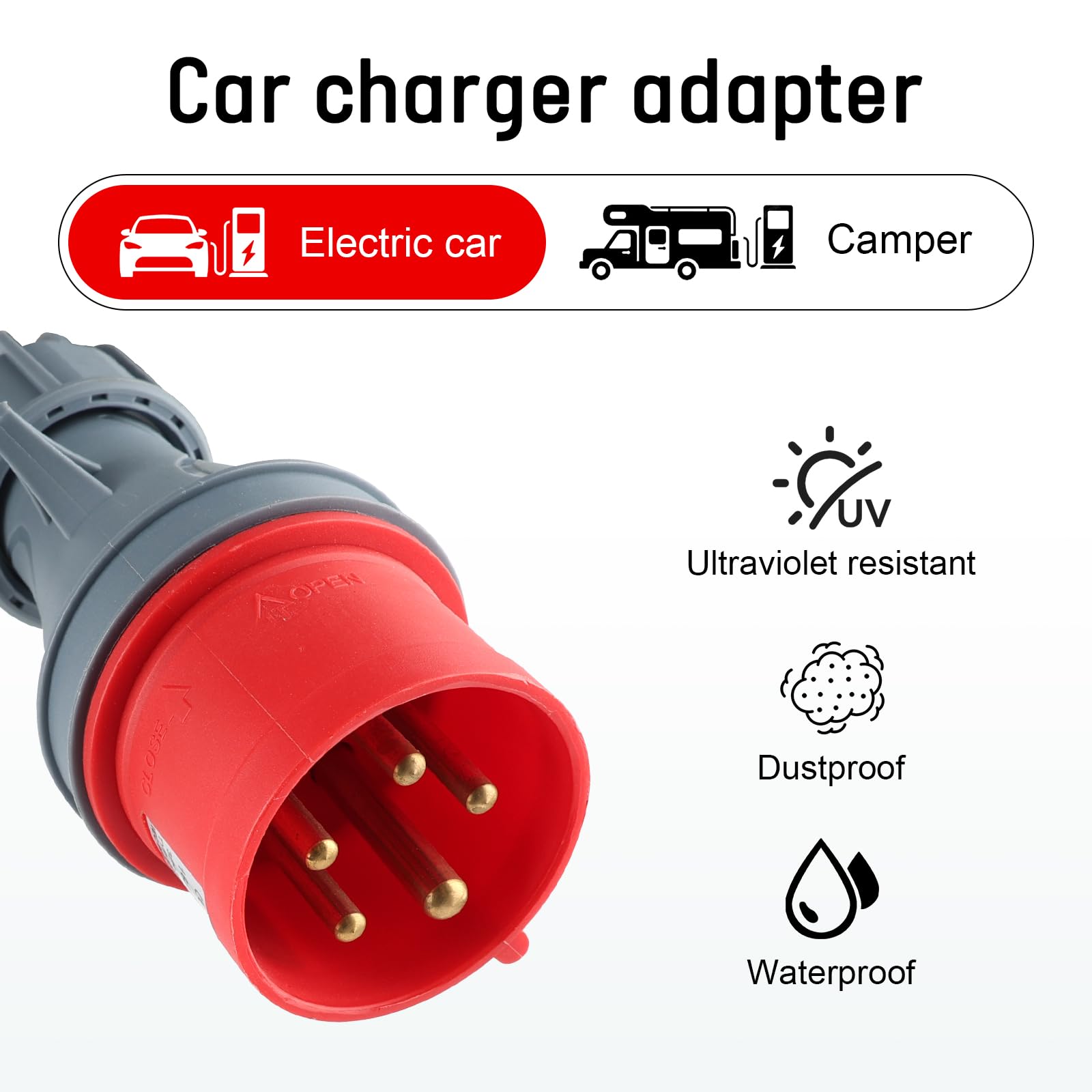 Adaptateur CEE - Répartiteur de courant fort - 400 V - 16 A - Fiche vers 3 x 230 V - Câble d'extension de courant fort - Câble adaptateur CEE de camping avec couvercle rabattable et fiche de contact