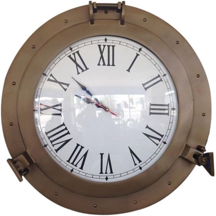 Hampton Nautical Decorative Ship Porthole Wall Clock, 20", Antique Brass
