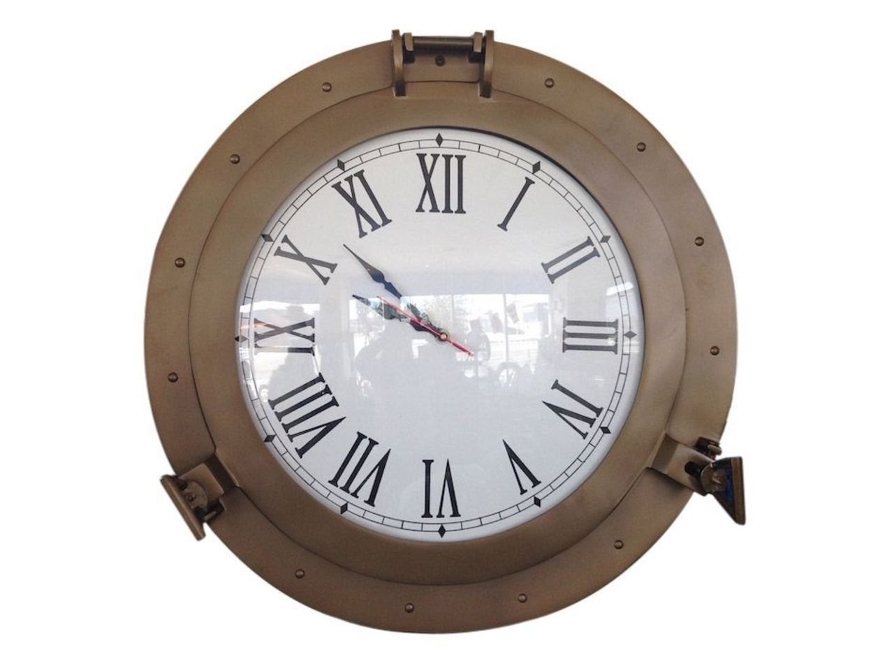 Hampton Nautical Decorative Ship Porthole Wall Clock, 20", Antique Brass