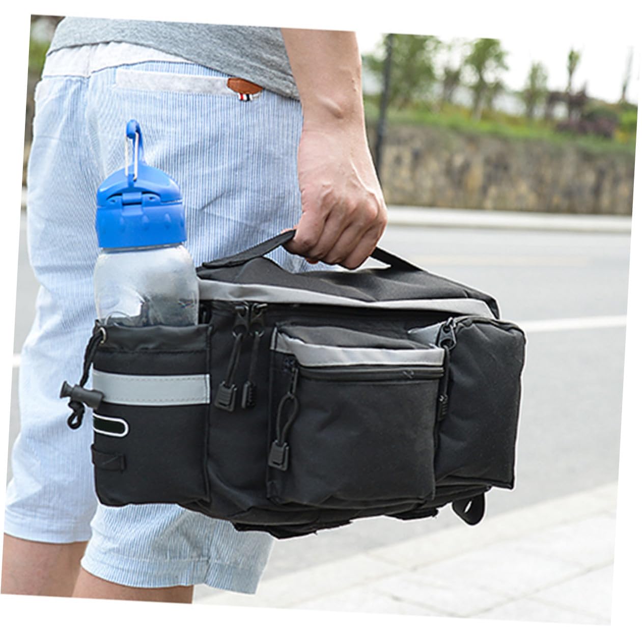 Gatuida Borsa Posteriore Per Bicicletta Capiente e Multifunzionale Con Laterali e Porta Bottiglia Materiale Resistente All Cinghia Per Spalla Facile Da Installare Nero