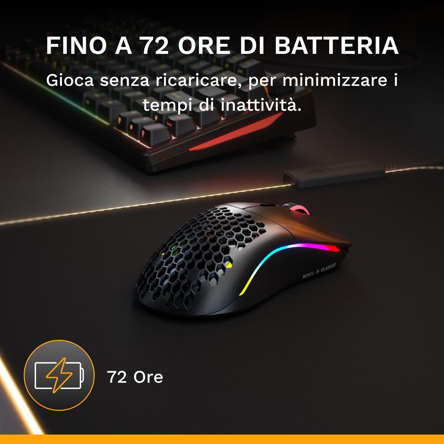 GLORIOUS Model O Classic Mouse PC da Gaming Wireless - Bassa latenza, sensore 19K DPI, Design a Nido D'ape (69 g), RGB Personalizzabile, Switch Meccanici da 100 mln di clic, Tasti programmabili - Nero