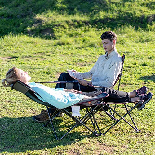 Xgear 2 In 1 Camping Chair With Footrest Recliner Folding Chaise Lounge Chair (Footrest Can Transform To Side Table) Very Stable, For Fishing, Beach, Picnics (2 Person Chairs) #TOP3