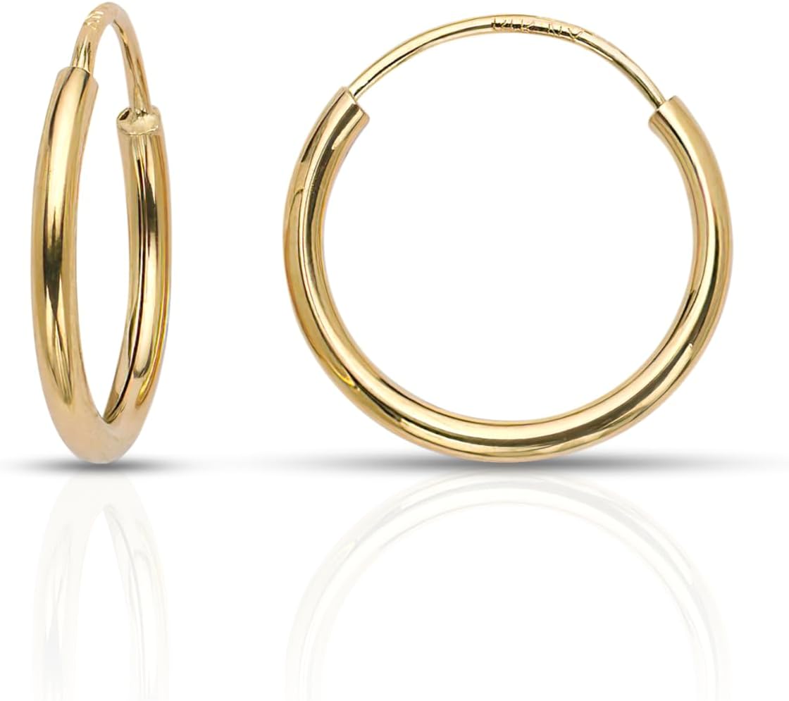 Olivia's Collection 14k Yellow Gold Mediumweight Endless Hoop Earrings (11–35mm), True 1.3mm Width, Perfect for Lobe & Upper Lobe Piercings, Unisex Design for Women, Men, and Teens