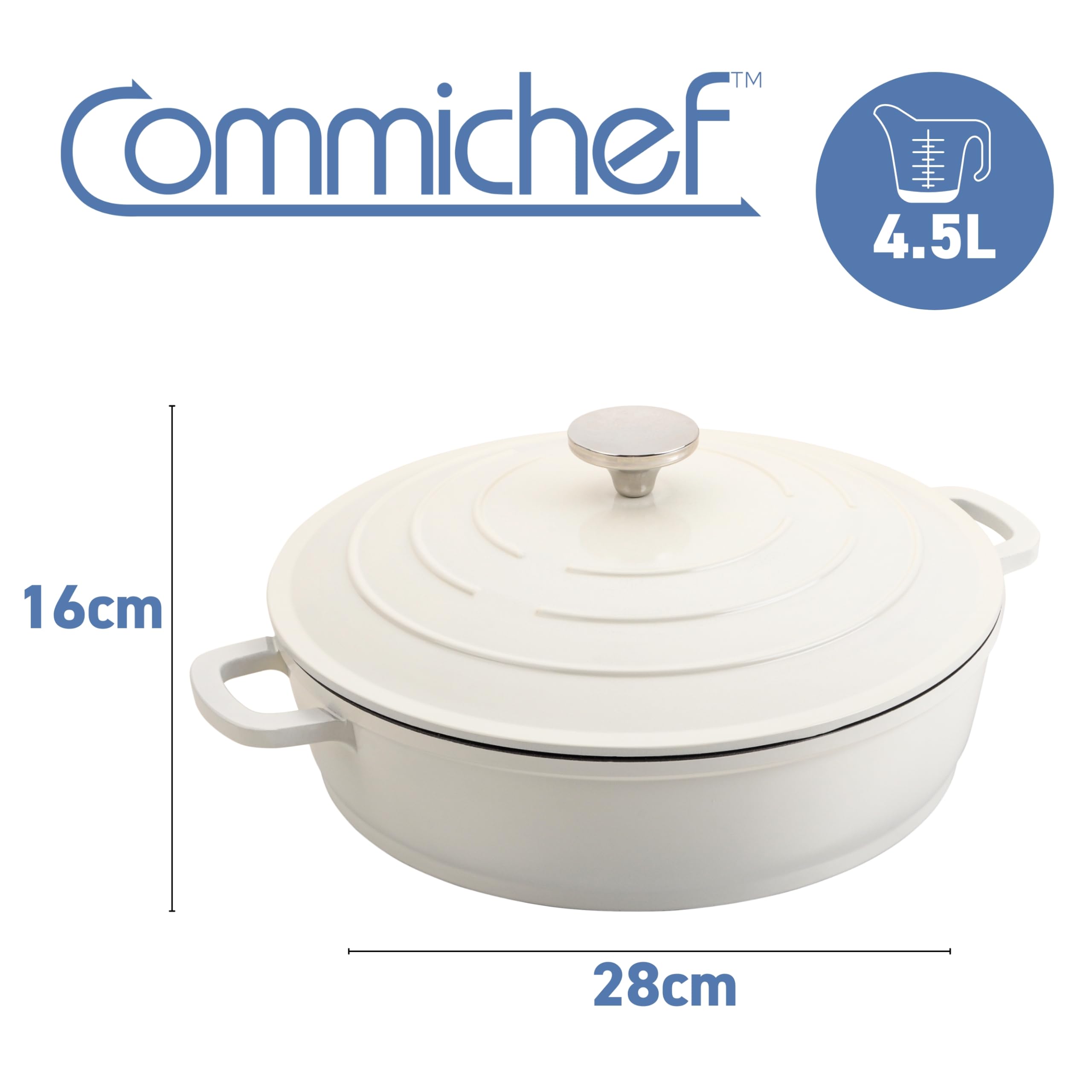 XR-L28CR 28 cm odlewane aluminium płytkie naczynie do zapiekanek, nadaje się do piekarnika i wszystkich rodzajów kuchenek, idealne do gulaszu i zapiekanek, kremowy